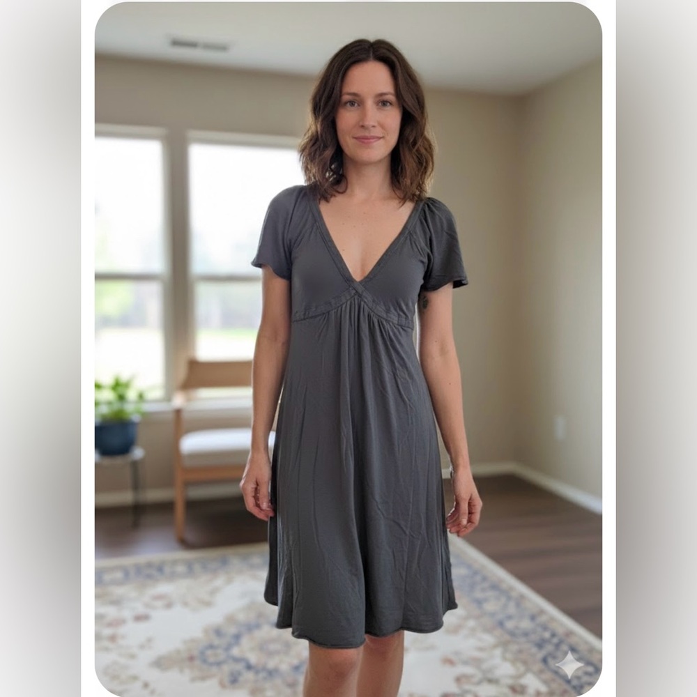 Velvet by Graham and Spencer Deep V-Neck Gray Midi Dress
